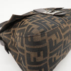 FENDI Mamma Baguette Zucca Canvas Leather Shoulder Bag Brown