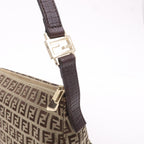 FENDI Zucchino Canvas Leather Shoulder Bag Beige Brown 8BR444