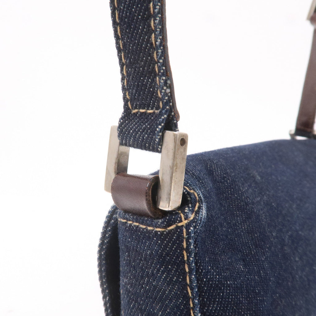 FENDI Denim Leather Shoulder Bag Hand Bag Navy Brown 26640