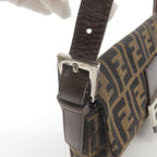 FENDI Zucca Mamma Baguette Canvas Leather Bag Brown Black 26424