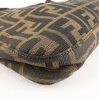 FENDI Zucca Canvas Leather Shoulder Bag Brown Black 26569