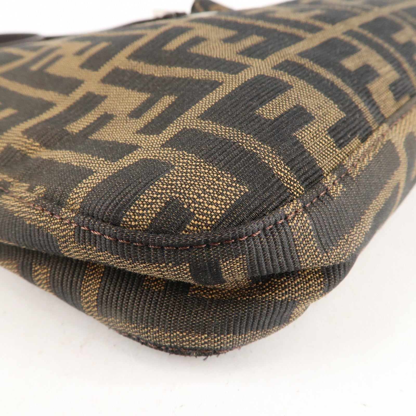 FENDI Zucca Canvas Leather Shoulder Bag Brown Black 26569