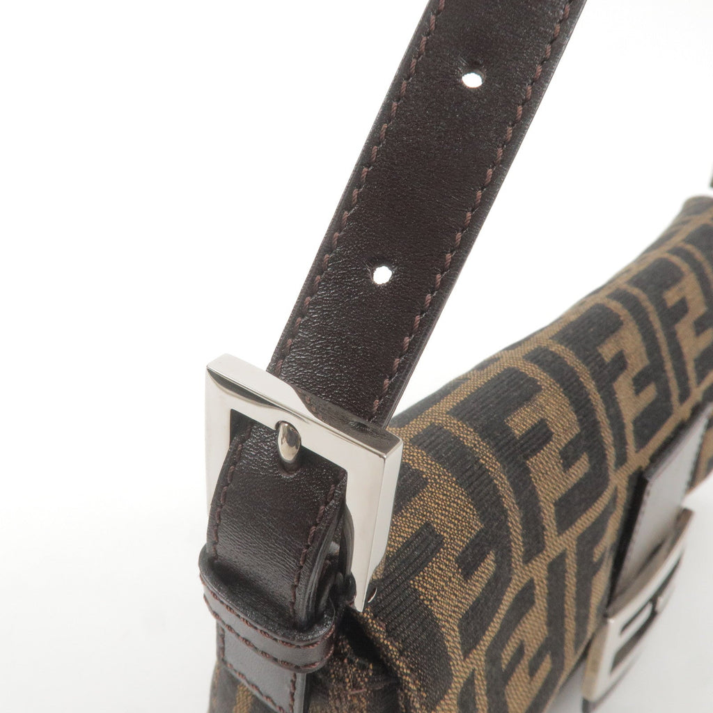 FENDI Zucca Mamma Baguette Canvas Leather Bag Brown Black 26424