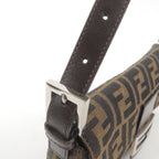 FENDI Zucca Mamma Baguette Canvas Leather Bag Brown Black 26424