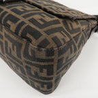 FENDI Zucchino Mamma Baguette Canvas Leather Bag Brown Black 26325