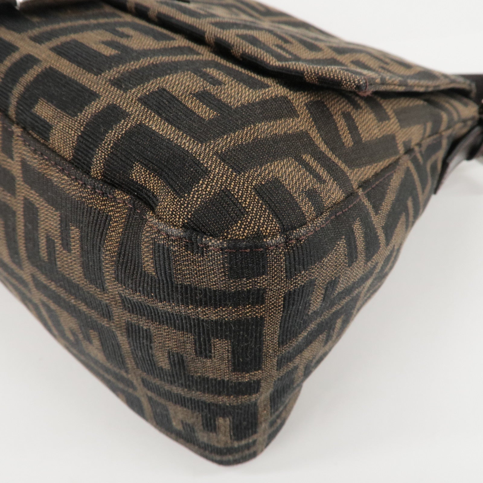 FENDI Zucchino Mamma Baguette Canvas Leather Bag Brown Black 26325