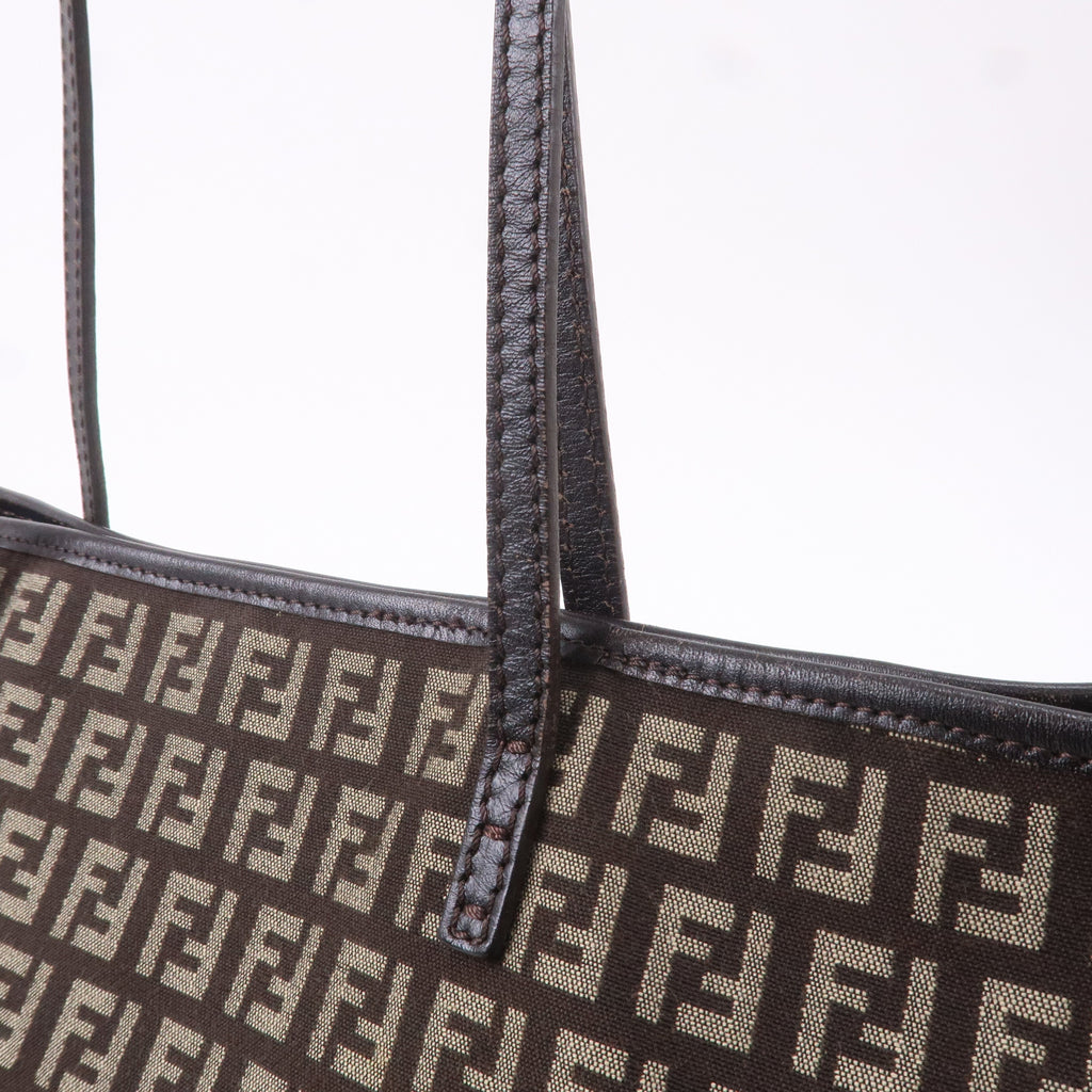 FENDI Zucchino Canvas Leather Tote Bag Beige Brown 8BH104