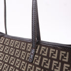 FENDI Zucchino Canvas Leather Tote Bag Beige Brown 8BH104