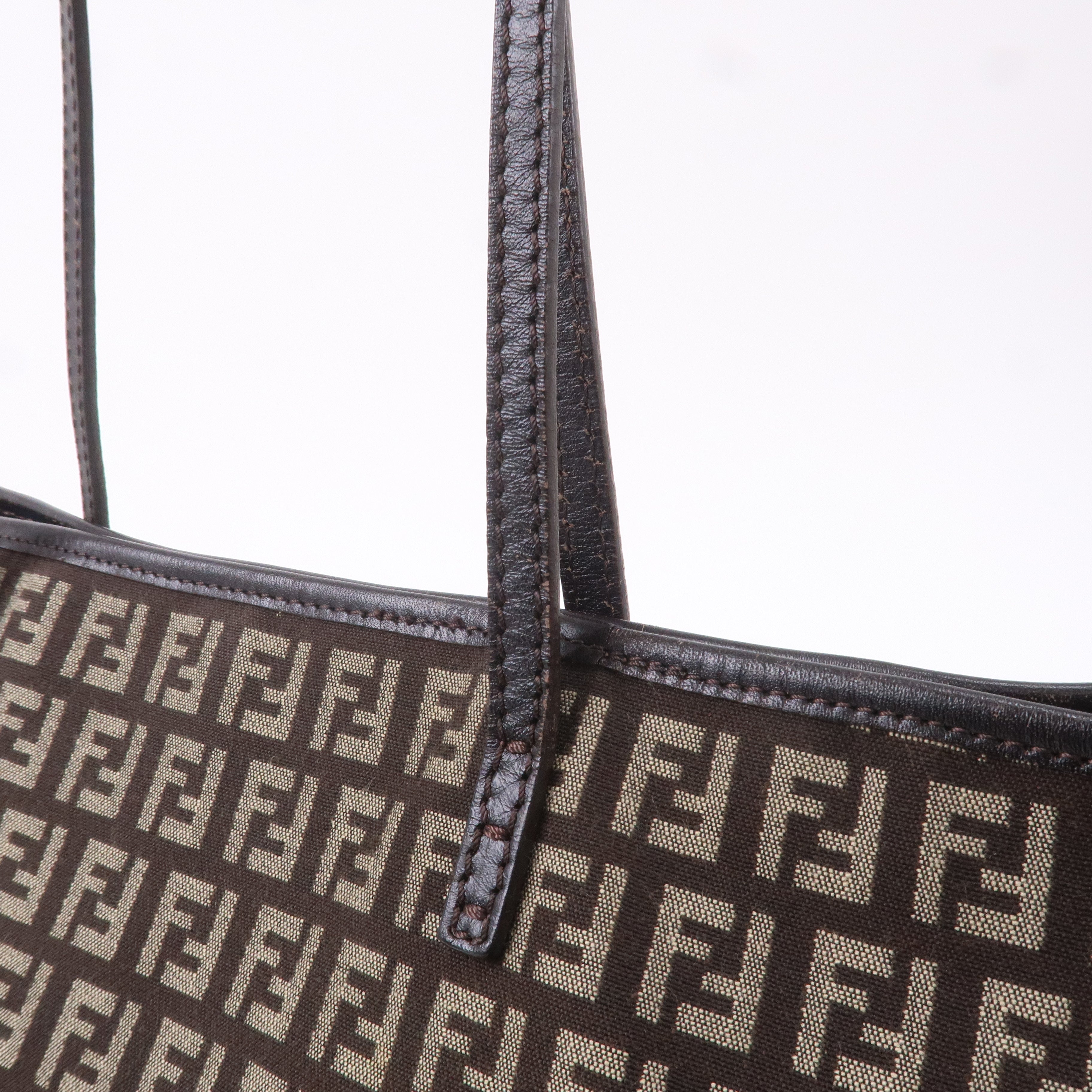 FENDI Zucchino Canvas Leather Tote Bag Beige Brown 8BH104