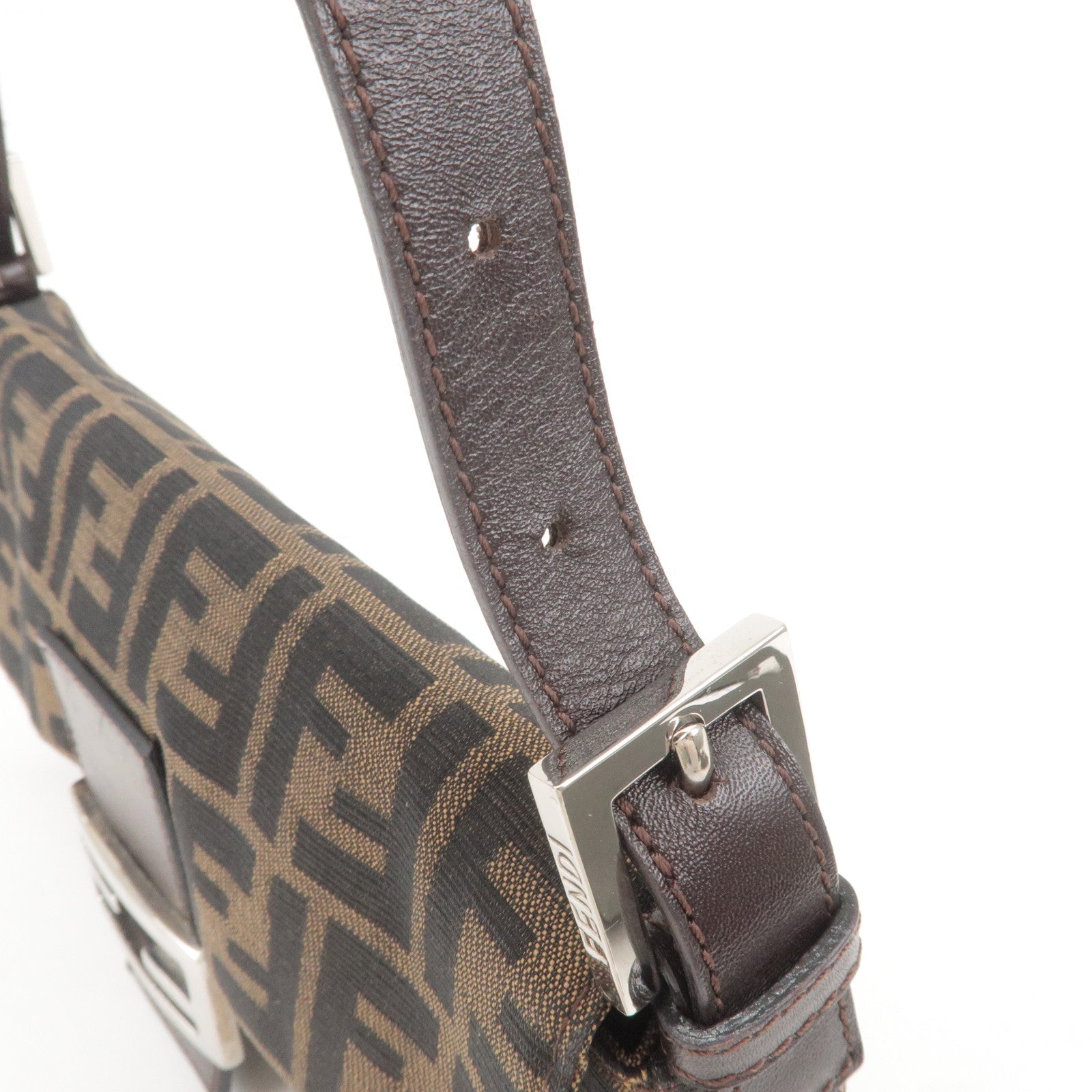 FENDI Zucca Mamma Baguette Canvas Leather Bag Brown Black 26424