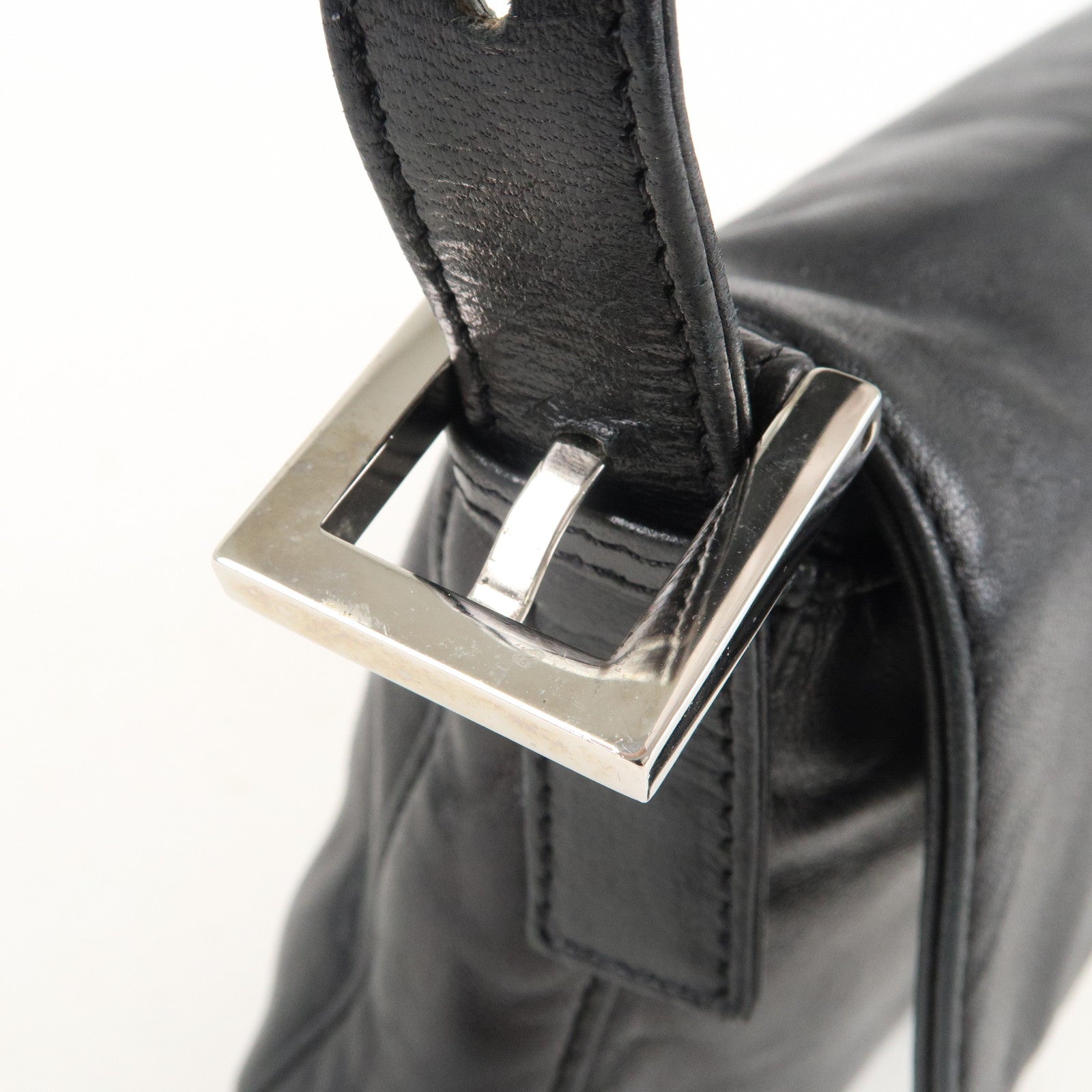 FENDI Mamma Baguette Leather Hand Bag Shoulder Bag Black Green