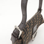 FENDI Mamma Baguette Zucca Canvas Leather Bag Beige 26424