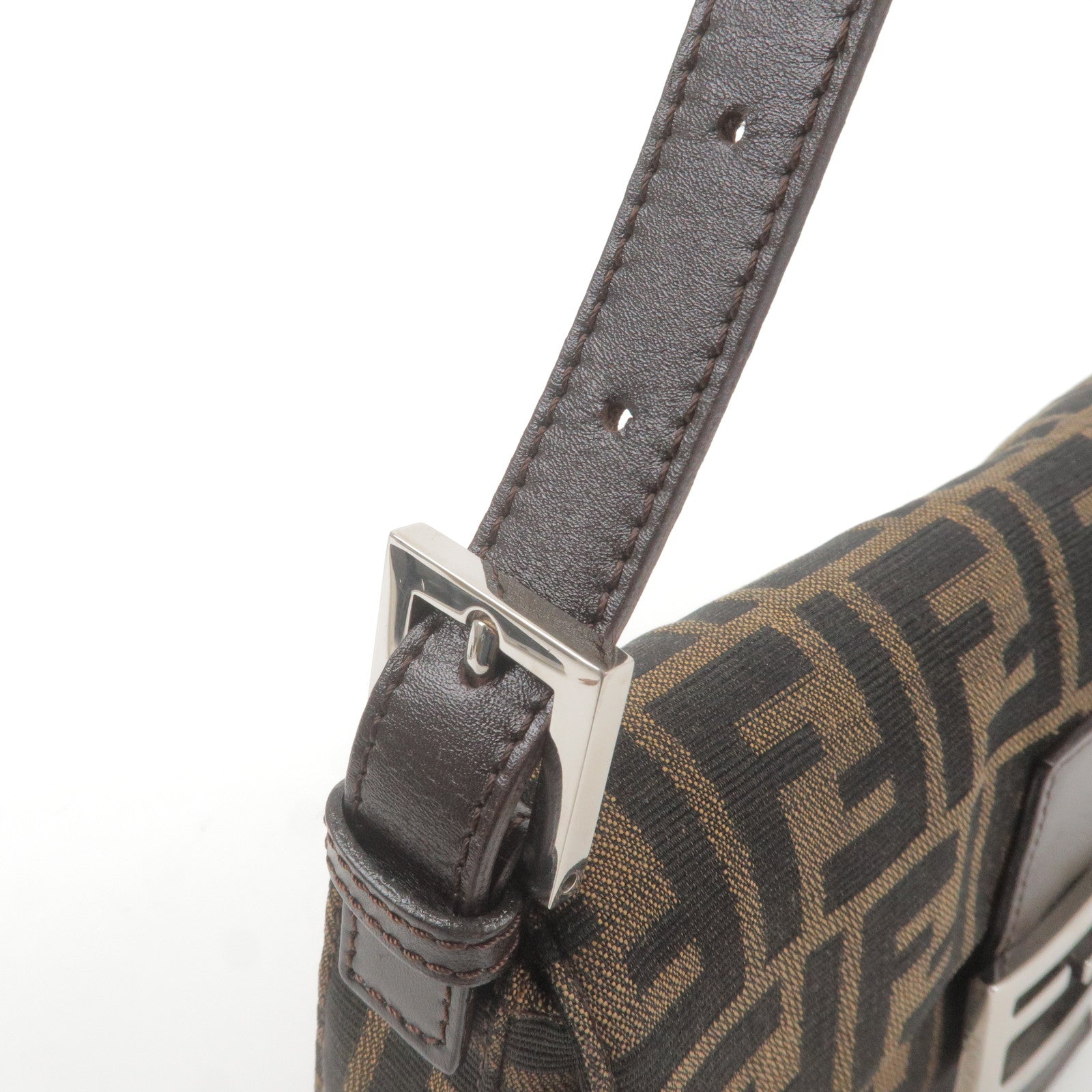 FENDI Zucca Mamma Baguette Canvas Leather Shoulder Bag 26424