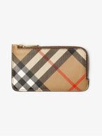 Burberry Check Corner Zipper Card Wallet Sand