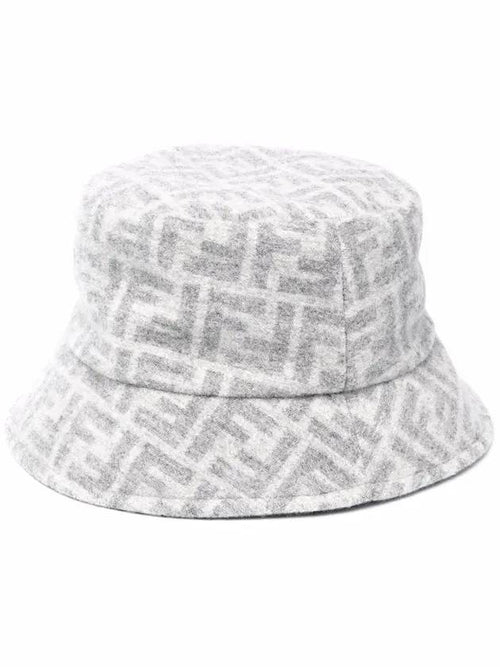 Fendi FF Jacquard Wool Silk Bucket Hat Grey