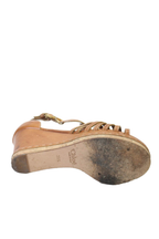 Chloe Womens Leather Textured Open Toe Ankle Strap Wedge Heels Brown