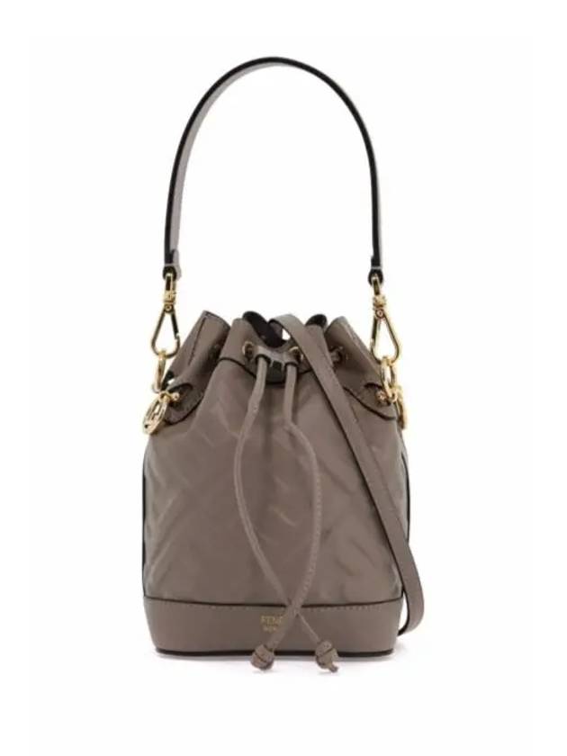 Fendi Mon Tresor FF Motif Leather Mini Bucket Bag Grey