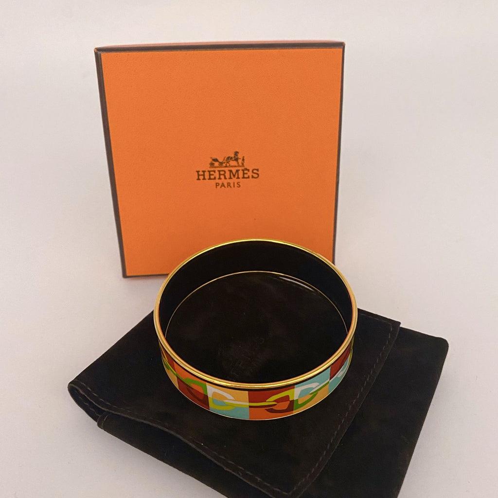 Hermes Wide Enamel Bangle Bracelet