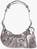 Balenciaga Metallic Le Cagol XS Lambskin Shoulder Bag Dark Silver