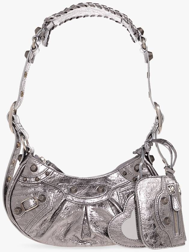 Balenciaga Metallic Le Cagol XS Lambskin Shoulder Bag Dark Silver