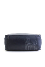 Fendi Womens Leather Gold Tone Flip Tote Shoulder Handbag Navy Blue Brown