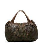 Fendi Zucca Handbag Crocodile 8BR511 Brown Canvas Leather