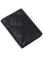 Fendi Men's Shadow Diagonal Leather Card Wallet Black