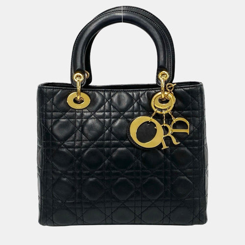 Dior Black Leather Medium Lady Top Handle Bag