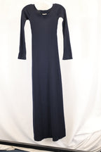 Chloe Ribbed Knit Dress in Navy Blue Wool
