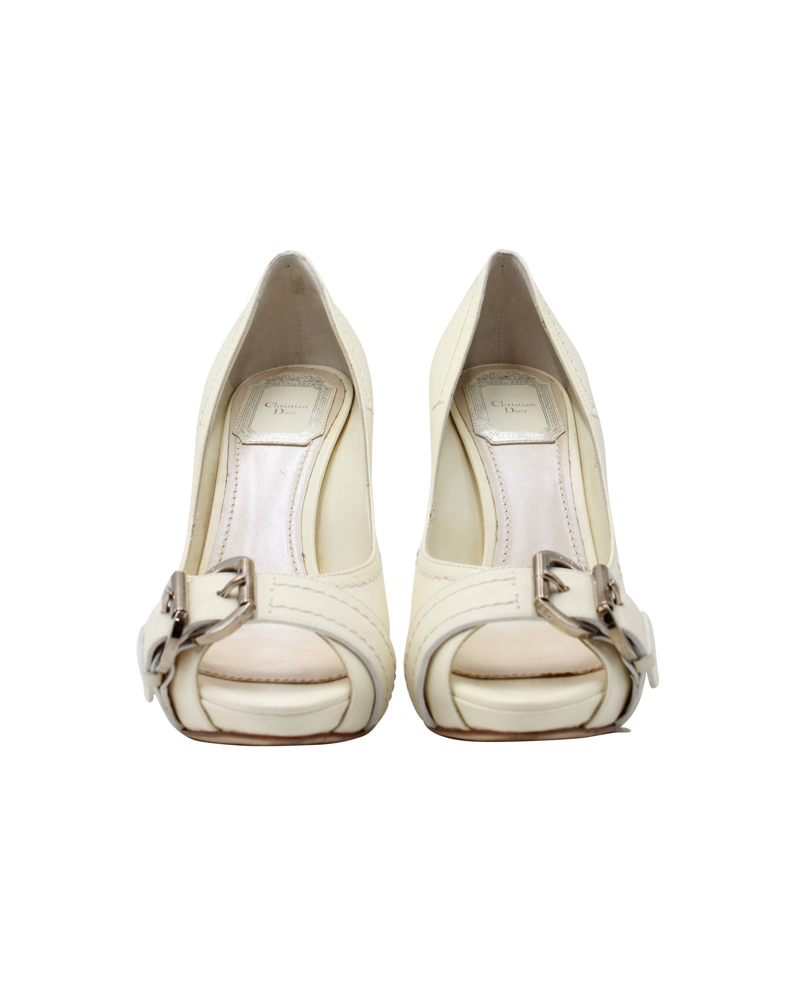 Dior Amazone Peep-Toe Pumps in Cream Leather