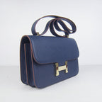 Hermes Calf Leather Message Bag H020 Dark Blue Golden
