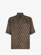 Fendi Men's FF Motif Silk Short Sleeve Shirt Brown