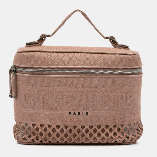Dior Pink Mesh Embroidered Diortravel Vanity Case Bag