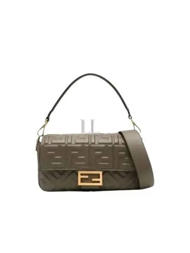 Fendi Baguette FF Embossed Nappa Leather Shoulder Bag Green