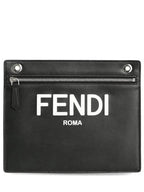 Fendi Logo Embossed Zipper Pocket Clutch Bag Black