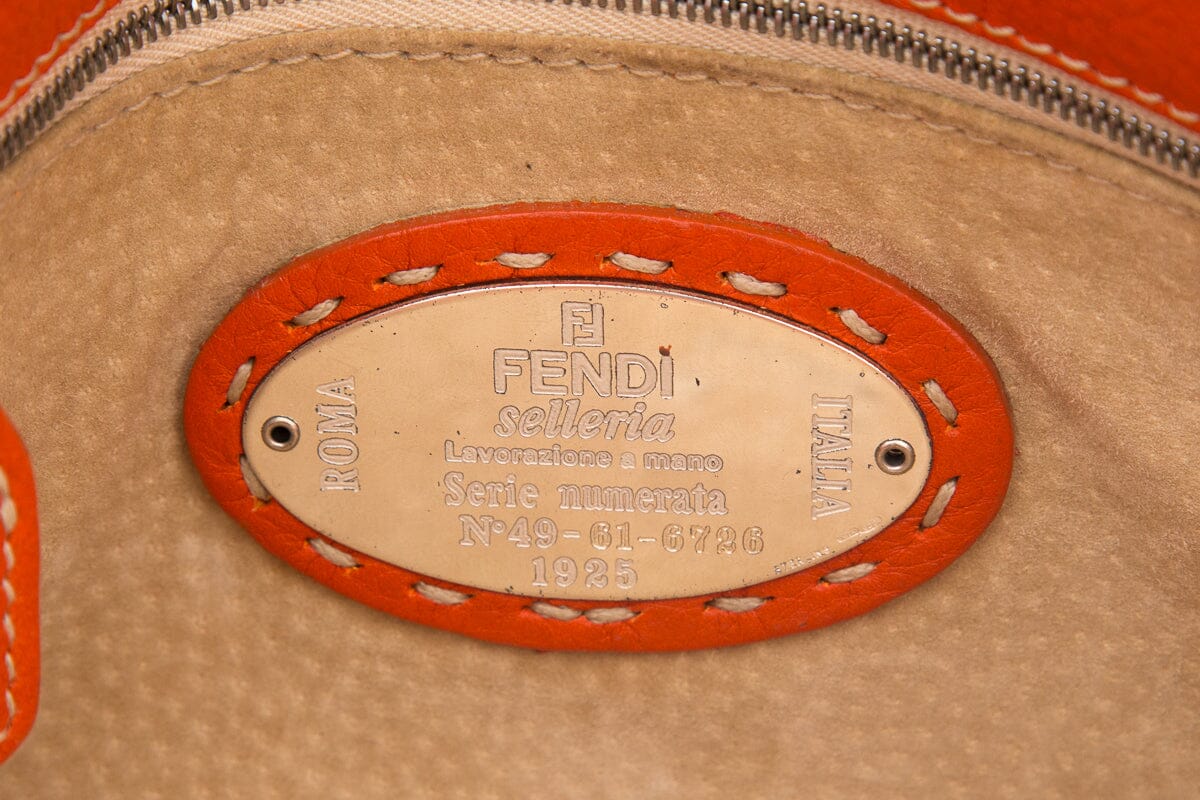 Fendi Orange Leather Baguette Handbag