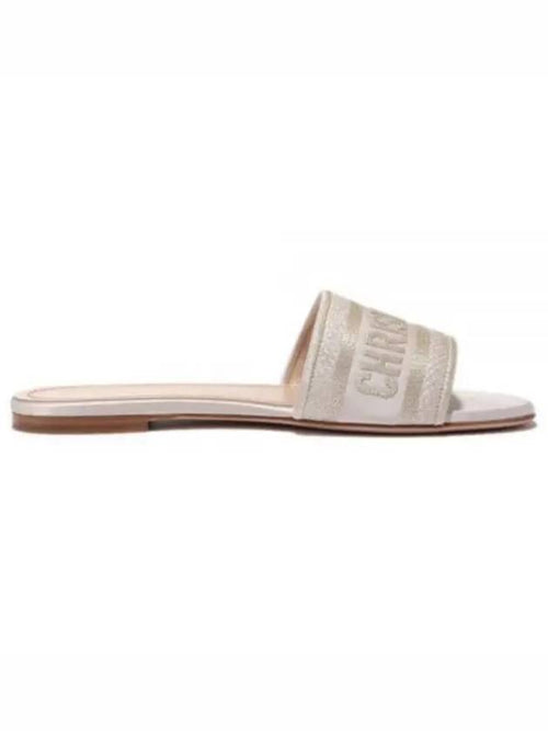 Dway Metallic Thread Embroidered Satin Slippers Gold Dior