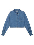 CELINE Union Ocean Wash Denim Crop Shirt Blue