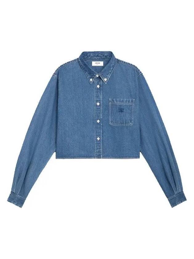 CELINE Union Ocean Wash Denim Crop Shirt Blue