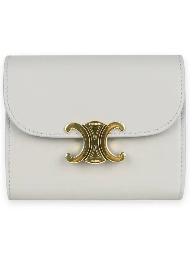 CELINE Triomphe Small Shiny Calfskin Half Wallet Light Stone