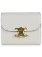 CELINE Triomphe Small Shiny Calfskin Half Wallet Light Stone