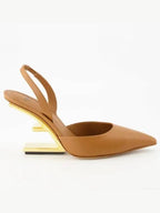 Fendi Women's First F Shape Metal Slingback Heels Brown