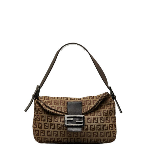 FENDI Mamma Baguette in Canvas Leather Brown 8BR003 Ladies