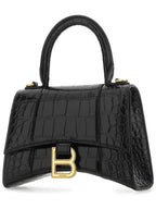Balenciaga Hourglass Crocodile Embossed Leather XS Tote Bag Black