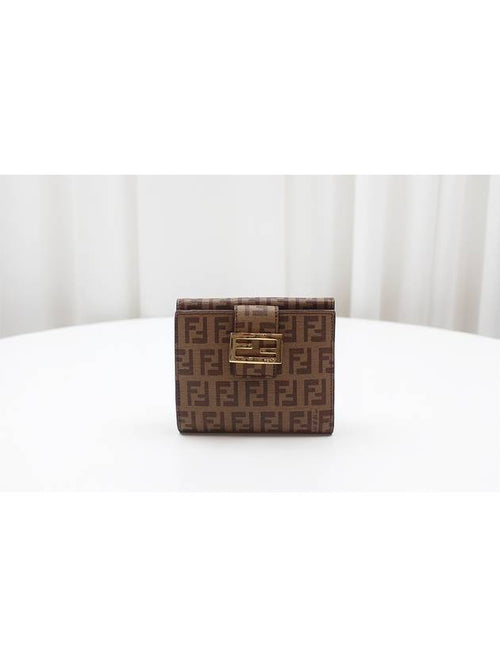 Fendi FF Logo PVC Juca Half Wallet Brown 8M0188