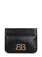 Balenciaga Embellished Logo Leather Card Wallet Black