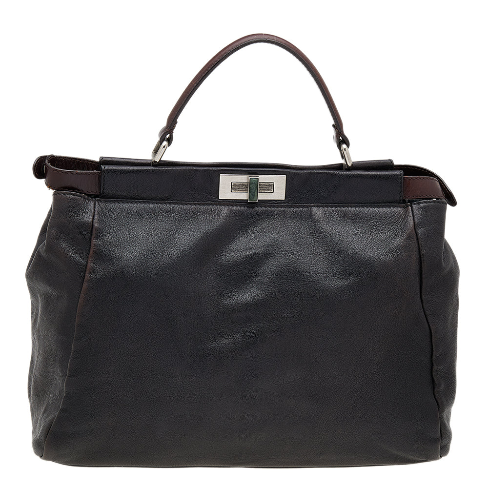 Fendi /dark Leather Large Peekaboo Top Handle Bag