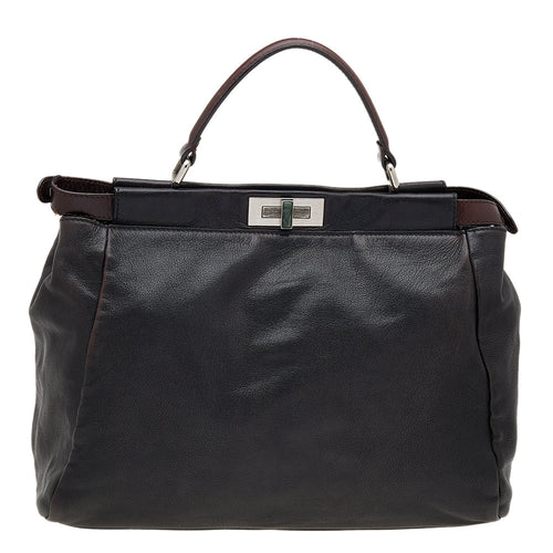 Fendi /dark Leather Large Peekaboo Top Handle Bag