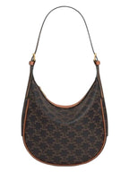 CELINE Heloise Triomphe Small Canvas Calfskin Shoulder Bag Tan