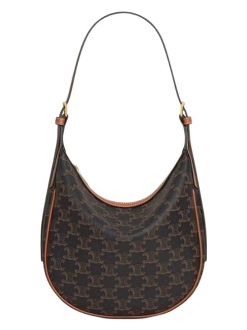 CELINE Heloise Triomphe Small Canvas Calfskin Shoulder Bag Tan